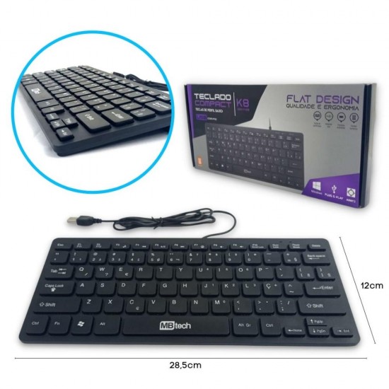 Mini teclado USB compacto de Membrana teclas de Baixa Altura K8 GB54428